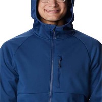 Veste Softshell Unisexe Bleue à Capuche Coupe-Vent Imperméable Écologique en Toile 100% Coton, Manteau d'Hiver Sportif Zippé avec Logo Frontal