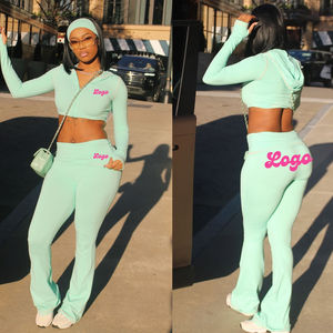 Ensemble de yoga 3 pièces évasé pour femme de haute qualité, veste unie à col rond et manches longues avec fermeture éclair frontale, séchage rapide, en Spandex/Nylon, haut de fitness - Product Image 4