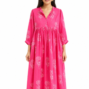 Beautiful floral Cotton Block Printed dress Dress For Casual wear Hand Block Printed Dress - Product Image 1