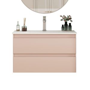Mobile Bagno Sospeso da 32 Pollici con Doppio Cassetto, Ante Arrotondate, Sistema Soft-Close, Lavabo in Ceramica, Nessun Montaggio Hardware Richiesto - Product Image 5