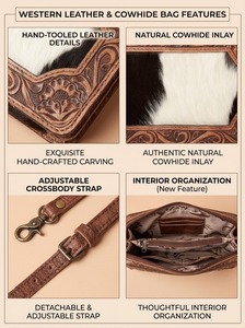 Western Embossed Animal Print Leather <b>Tassel</b> Crossbody Messenger Bag Cowhide Fur Insert Polyester Lightweight Classic Vintage - Product Image 2