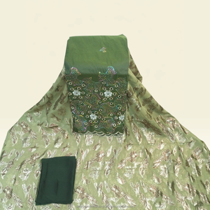 <b>White</b> Luxury Fransawi Dirac Printed Fabric with Gold Embroidery for Somali Wedding Party Wear - Product Image 2