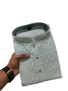 RN Embroidery Work Lakhnavi <b>Silk</b> Quick Dry Regular Fit Formal Indian <b>Kurta</b> for Men's Wedding and Party Season - Product Image 2