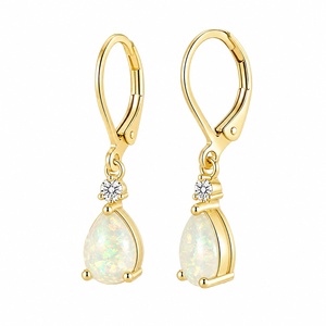925 Sterling Silver Classic Water Drop Fire <b>Opal</b> Drop <b>Earrings</b> for Women - Product Image 3