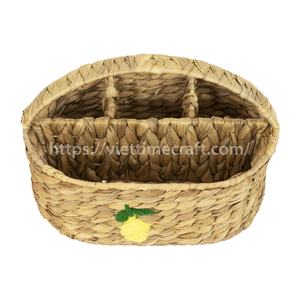 Porte-ustensiles en jacinthe d'eau tissé à la main le plus vendu avec poignée 4 compartiments broderie citron nouvel organisateur de motifs - Product Image 2