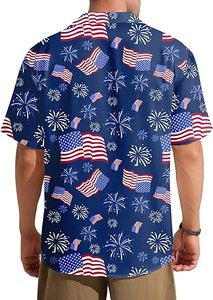 Chemise hawaïenne à étoiles et rayures patriotiques pour hommes, haut décontracté pour les vacances d'été - Product Image 4