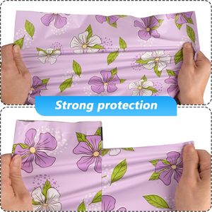 Sacs d'expédition imperméables et résistants aux déchirures pour vêtements, sacs postaux auto-adhésifs robustes avec emballage imprimé de fleurs violettes - Product Image 5
