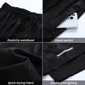 Men's Outdoor Running Shorts Elastic Waist Solid Quick-drying Double <b>Layer</b> Breathable Eco-Friendly Sport Bottoms - Product Image 6