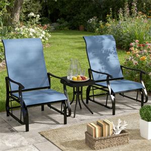 Set da esterno a 3 pezzi color azzurro per terrazza e giardino - Product Image 1