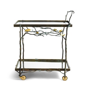 Mesa Tapizada de Lujo Saleem International 2026 con Base Decorativa de Hojas de Ginkgo en Metal Dorado para Entrada o Dormitorio - Product Image 3