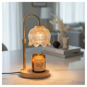 Lampe chauffe-cire minimaliste avec luminosité réglable, support métallique et abat-jour en verre artistique pour une décoration intérieure moderne - Product Image 3