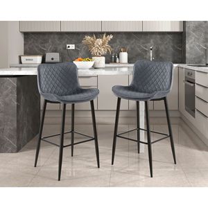 Lot de 2 chaises de salle à manger modernes et décontractées, hauteur d'assise de 29 pouces, revêtement en velours gris foncé avec pieds en métal pour pub ou bar - Product Image 1