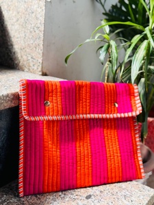 Housse pour tablette en velours côtelé rayée, légère, portable, avec fermeture éclair, écologique, pour ordinateur portable, orange, protection décontractée - Product Image 1