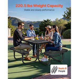 Tavolo da Picnic in Acciaio Rivestito Resistente alle Intemperie, Set di Mobili da Esterno per Patio con Foro per Ombrellone 45.7" - Product Image 6