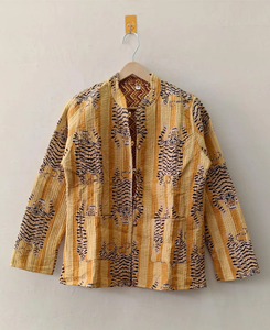 Abrigo Étnico Indio Vibrante con Estampado a Mano, Diseño de Leopardo, 100% Algodón, Hecho a Mano, Reversible, Ligero, Transpirable, Acolchado, para Invierno - Product Image 4