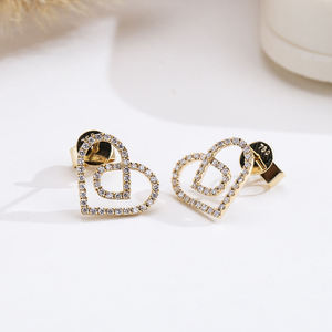 Boucles d'oreilles clous de luxe VB-SR919 personnalisées en or jaune 14 carats avec diamant de laboratoire en forme de cœur, bijou de mode, cadeau d'anniversaire pour elle - Product Image 2