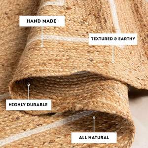 Tapis en jute blanc style bohème pour la décoration intérieure, motif uni, vintage, style ferme, fibre naturelle, fait main, bord festonné - Product Image 5