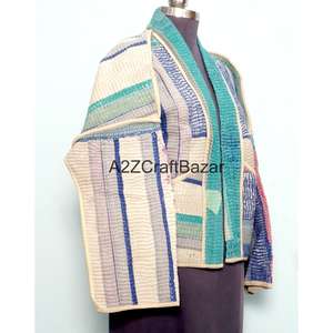 Veste tricotée réversible en coton 100% faite à la main, multicolores, écologique, design Kantha vintage - Product Image 4