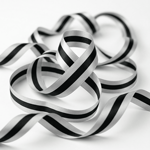 ริบบิ้นซาตินสีเงินดำลายเส้นตรงกลาง ขนาด 25 มม. แบบสองหน้า ผลิตจากโพลีเอสเตอร์ 100% สำหรับห่อของขวัญ ตกแต่ง และงานฝีมือ ขายส่ง - Product Image 1