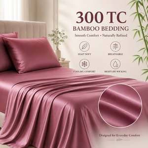 ชุดผ้าปูที่นอนพรีเมียม 300 เส้นด้าย สีม่วงอมชมพู ผลิตจากใยไผ่ สำหรับโรงแรม บ้านพัก และห้องนอนแขก |   ผ้าปูที่นอนนุ่ม ระบายอากาศได้ดี ให้ความเย็นสบายในทุกๆ วัน - Product Image 6