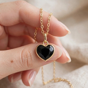 Collar con Colgante de Ónix Negro Natural de Grado AAA, Facetado en Forma de Corazón, con Engaste de Bisel, Joyería de Piedras Preciosas, Cadena de Eslabones Chapada en Oro, Regalo de Moda - Product Image 1