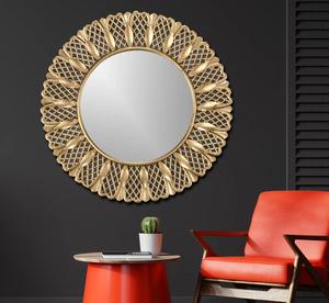 Round Brass Wall <b>Mirror</b> with Sunburst Design Decorative <b>Framed</b> Edge for Living Room Bedroom - Product Image 3