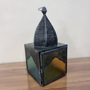 Artisan Design Moroccan Style Handmade Iron Lantern Decorative Candle Holder Color Glass Panels for Home Decoration <b>Easter</b> - Product Image 1