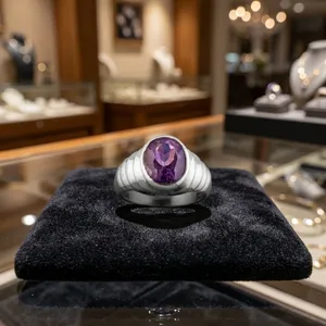 <b>Men</b>’s 925 Sterling Silver Purple <b>Amethyst</b> <b>Ring</b> Oval Cut Gemstone Statement Jewelry Classic Bold Design Everyday Wear - Product Image 5