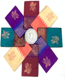 Sari de Seda Color Turquesa con Borde Rojo, Estilo Banarasi, para Bodas Tradicionales Indias, Largo hasta el Suelo, para Mujer - Product Image 6