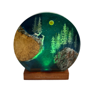 Decoración artística redonda de resina con escena de ciervos y bosque, hecha a mano, estilo nórdico, para exhibir en la sala de estar. - Product Image 5