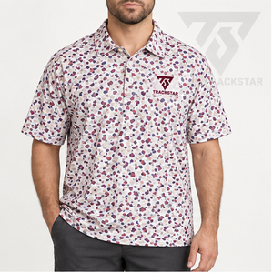Polo pour homme Trackstar, blanc, bordeaux, bleu, imprimé abstrait, manches courtes, col boutonné, chemise de golf, logo personnalisé - Product Image 1