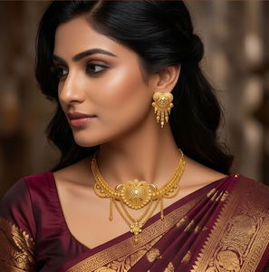 Divyoro Elegant Gold Plated Flower Statement Necklace Earrings Set Women Wedding Party Classic Jewelry <b>Copper</b> Alloy <b>Chain</b> - Product Image 3