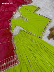 Conjunto de Kurti y Dupatta con corte acampanado en Faux Georgette con bordado de hilo y lentejuelas, para uso ocasional, a precio de mayorista. - Product Image 6