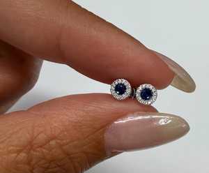 ต่างหูแบบติดหูทรงกลมประดับไพลินสีน้ำเงิน ขายส่ง ทอง 14k 18k พลอยจำลองทรงกลม ประดับเพชรเล็กๆ ผลิตจากห้องปฏิบัติการ - Product Image 1