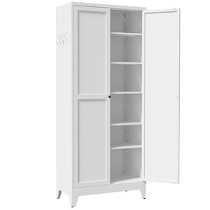 Modern White Metal Kitchen Pantry Cabinet 75" Freestanding Storage with 5 <b>Adjustable</b> <b>Shelves</b> 110lb Capacity - Product Image 1