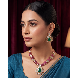 Indian Ethnic Swara Premium Victorian Gold Plated Bridal Necklace & Earring Set for Women - Product Image 1