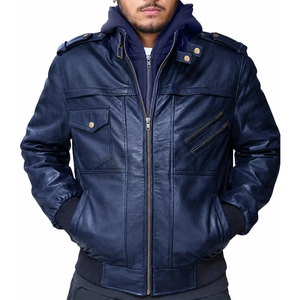 Personalized ODM Custom Made Men's <b>Long</b> Thin Breathable PU <b>Leather</b> Hooded Reflective Winter <b>Jacket</b> - Product Image 3