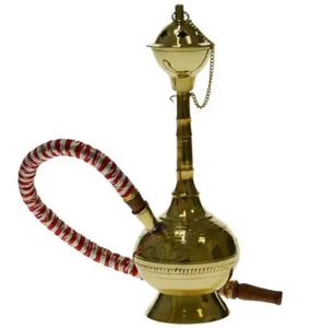 Brass <b>Hookah</b> Lacquer Finish Carved Shisha Pipe Straight Type Modern Round Base with Hose for Cafe Bar Parlor - Product Image 4
