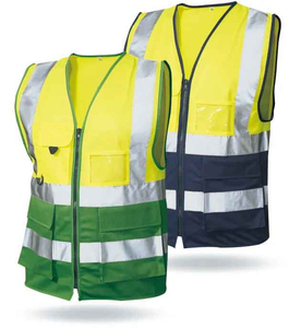 Gilet de sécurité réversible haute visibilité pour homme, vêtement de travail réfléchissant avec poches, fermeture pull-over, col en V, décontracté, été, 100% polyester - Product Image 1