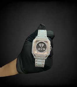 นาฬิกาข้อมือสแตนเลสสตีลแบบ Iced Out ประดับเพชร VVS Moissanite หน้าปัดทรงสี่เหลี่ยม แสดงเวลาแบบอนาล็อก ระบบควอตซ์ กระจกคริสตัล สไตล์โบราณ ฮิปฮอป สำหรับทั้งชายและหญิง - Product Image 1