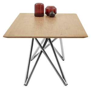 Mesa de comedor nórdica moderna con base de acero inoxidable en zigzag y tablero cuadrado de madera maciza personalizable para el hogar, la cocina o el restaurante. - Product Image 6