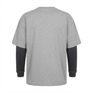 Men's T Shirt Gray Layered Long Sleeve Crew Neck Oversized Fit Short Sleeve Casual Streetwear <b>Tshirt</b> Clothes - Product Image 4