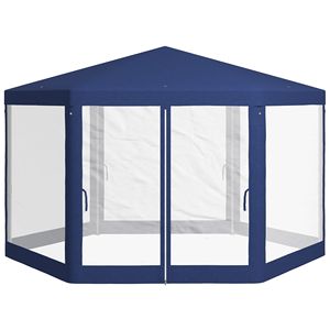 Tenda da Esterno Blu 13 X 11 con Pareti Laterali in Rete Protettiva, Gazebo Esagonale con Corda e Picchetti Inclusi - Product Image 1