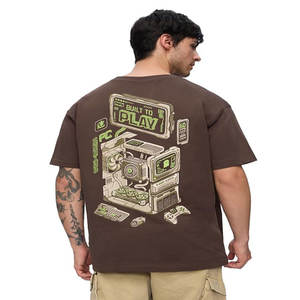 260 gramos 60% algodón 40% poliéster contraste raya cuello en V hombres camiseta de gran tamaño - Product Image 2