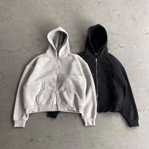 Sweat à capuche zippé vintage en molleton 100 % coton épais pour l'hiver, coupe régulière, double épaisseur, effet vieilli, personnalisable pour marque de streetwear - Product Image 2