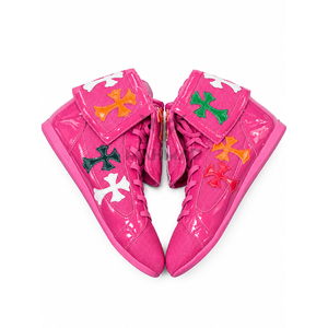 Zapatos de Boxeo Profesionales de Caña Alta, Color Rosa Intenso, con Múltiples Parches Cruzados, Botas para Entrenamiento de Combate y Lucha Libre, Calzado de Boxeo - Product Image 1