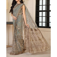 Sari indien Banarasi en polyester doux et géorgette, bordure brodée en dentelle, longueur ras du sol, idéal pour les mariages et les fêtes, très tendance pour l'hiver, style pakistanais