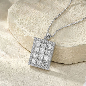Collar con colgante geométrico plateado con pedrería de cristal, joyería clásica de moda para mujer - Product Image 2