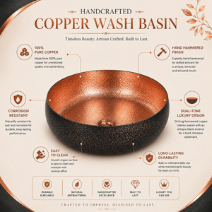 Handcrafted Dual Tone Hammered Copper Vessel Wash <b>Basin</b> <b>Round</b> Luxury Countertop Bathroom Sink Designer <b>Basin</b> for Home Hotel - Product Image 5