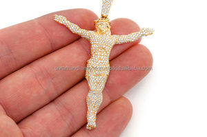 Custom Iced 10K <b>Solid</b> Gold Peace Minimalist Jesus Crucifix Brilliant Cut Lab Grown Diamond Pendant Charm <b>Necklace</b> Christian - Product Image 4